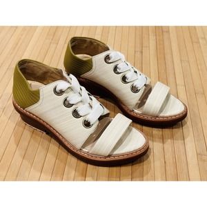 3-1 Phillip Lim Retro Lace Up Open Toe Sandals Women’s Sz 5 Green Ivory EUC